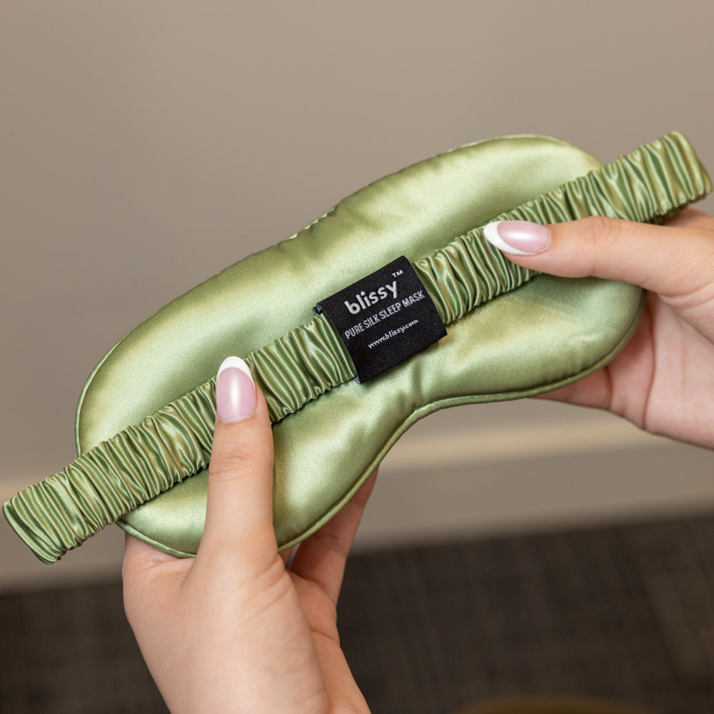 Blissy Olive Silk Sleep Mask Detail –