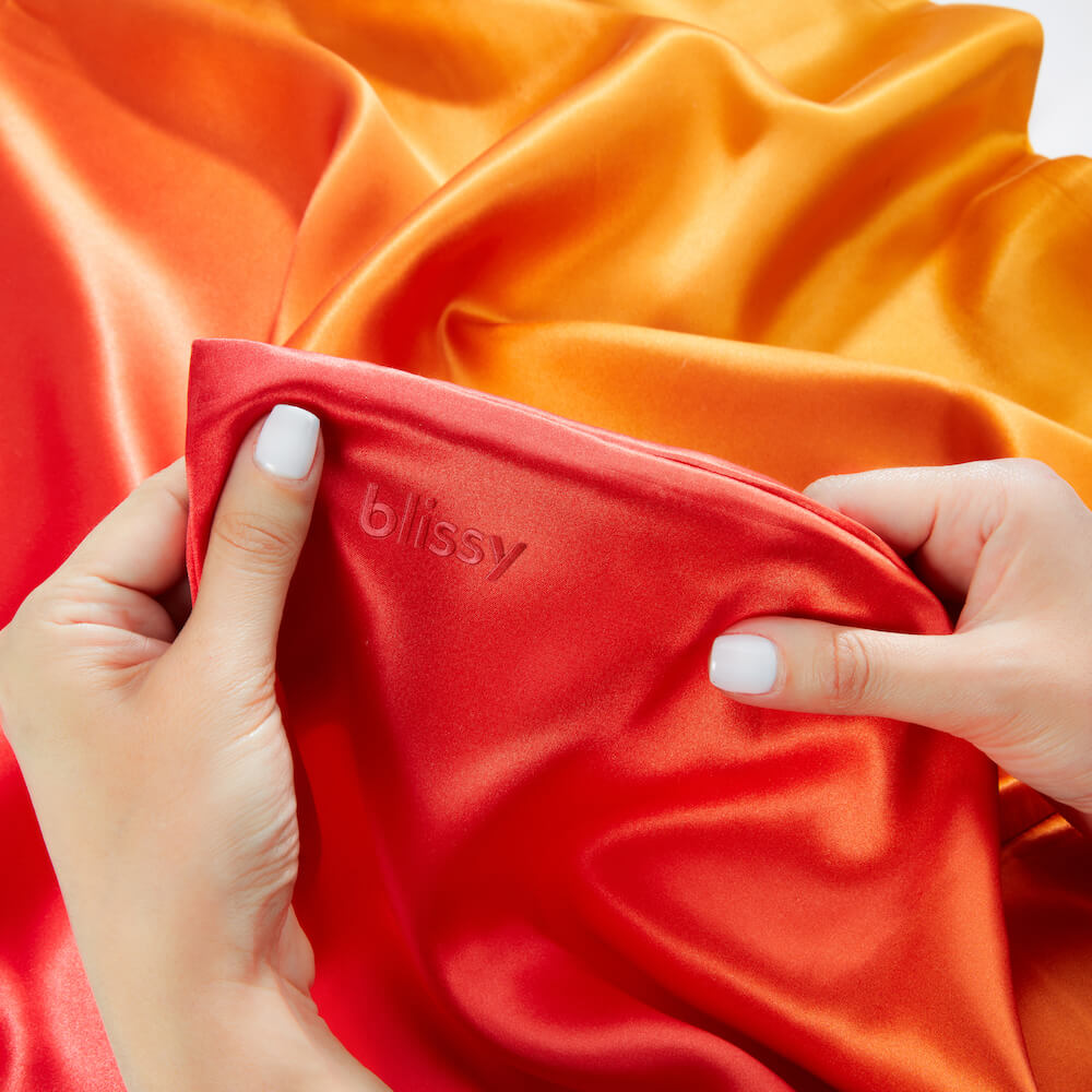 Blissy Queen Orange Ombre Pillowcase Lifestyle – Mulberry Silk