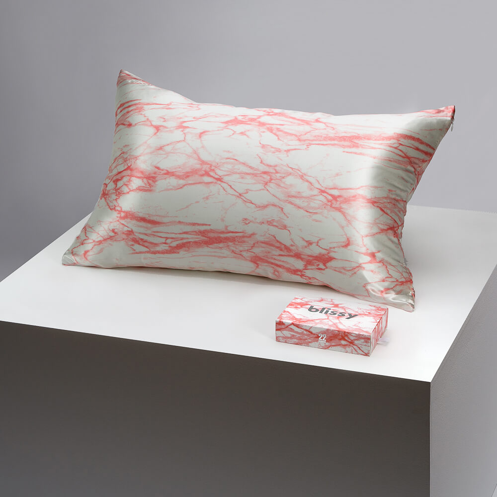 Blissy Queen Rose White Marble Pillowcase – 22 Momme Mulberry Silk, 100% Silk