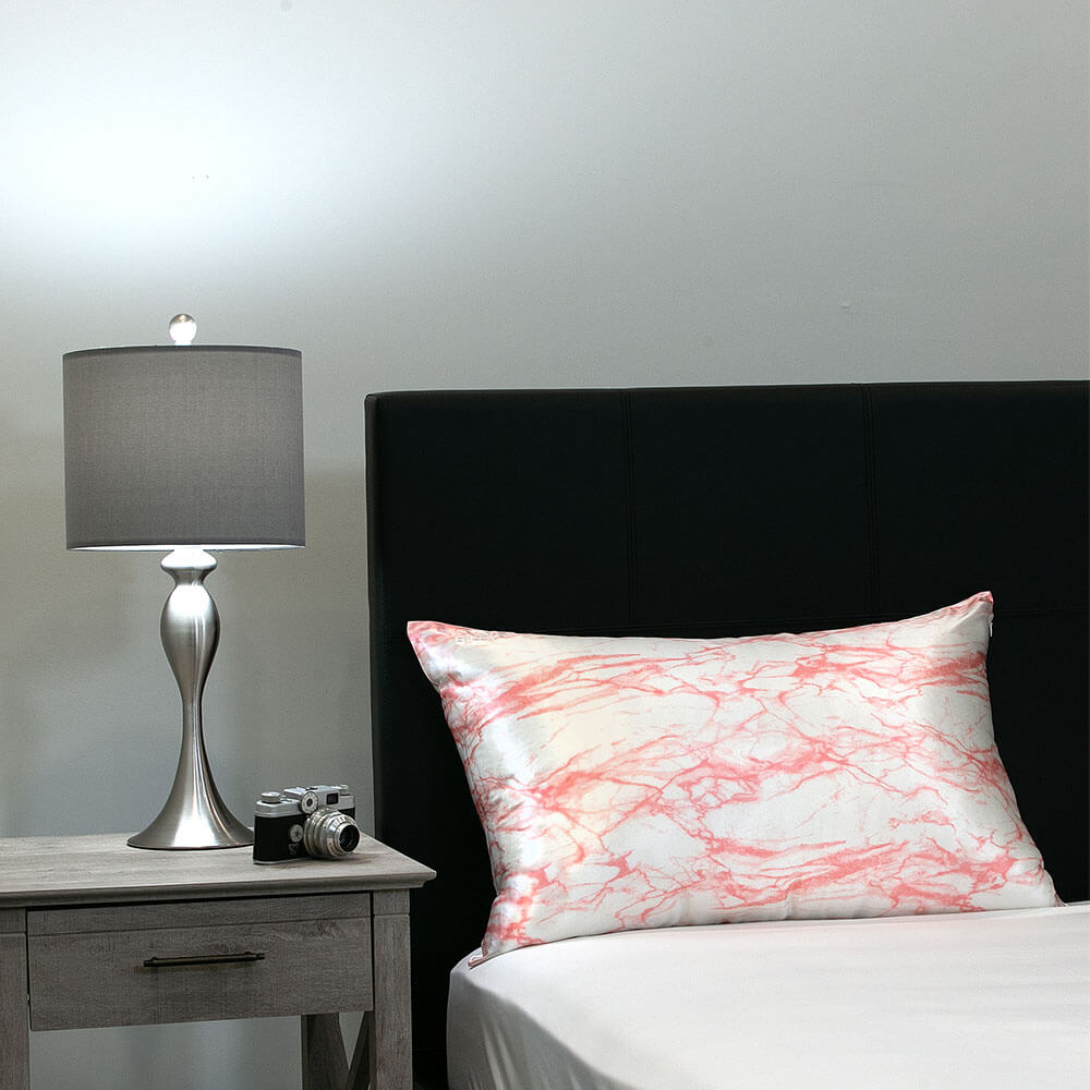 Rose White Marble Pillowcase Close-Up – Blissy 22 Momme Silk