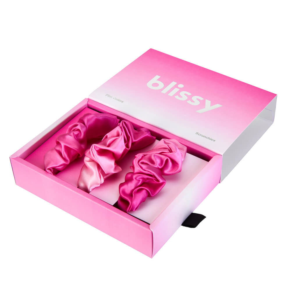 Blissy Pink Ombre Blissy Scrunchies – 22 Momme Mulberry Silk, 100% Silk