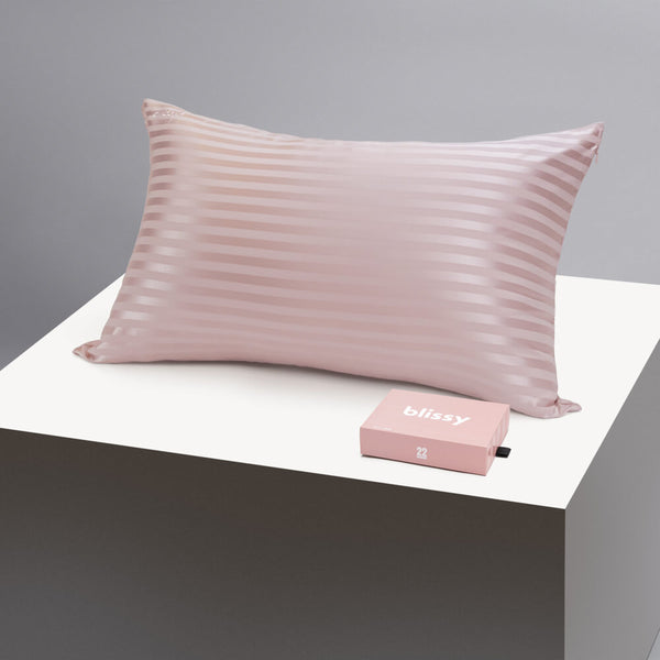 Blissy Standard Pink Striped Pillowcase – 22 Momme Mulberry Silk, 100% Silk
