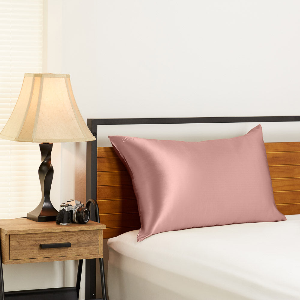 Blissy King Rose Gold Pillowcase Lifestyle – Mulberry Silk