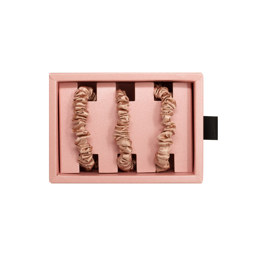 Blissy Rose Gold Blissy Skinny Scrunchies Lifestyle – Mulberry Silk