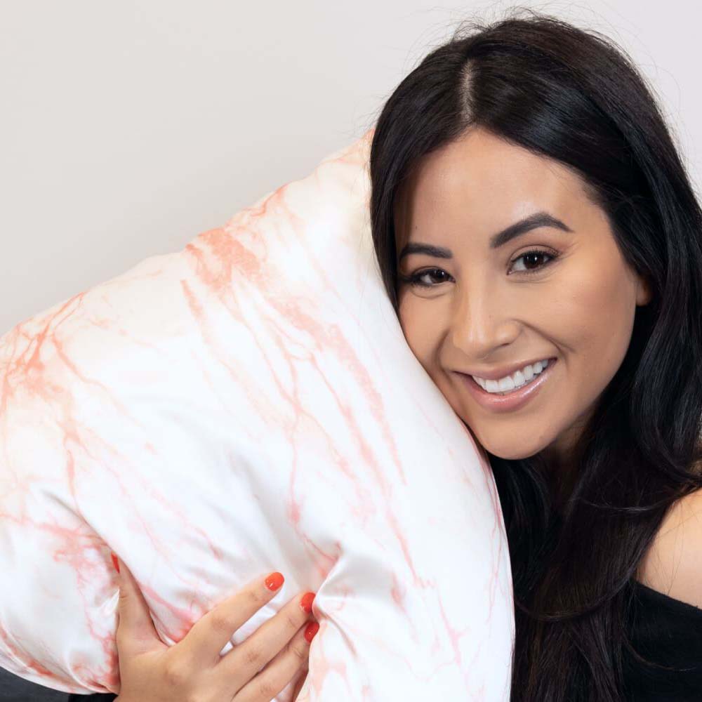 Blissy Rose White Marble Silk Pillowcase Detail – Queen