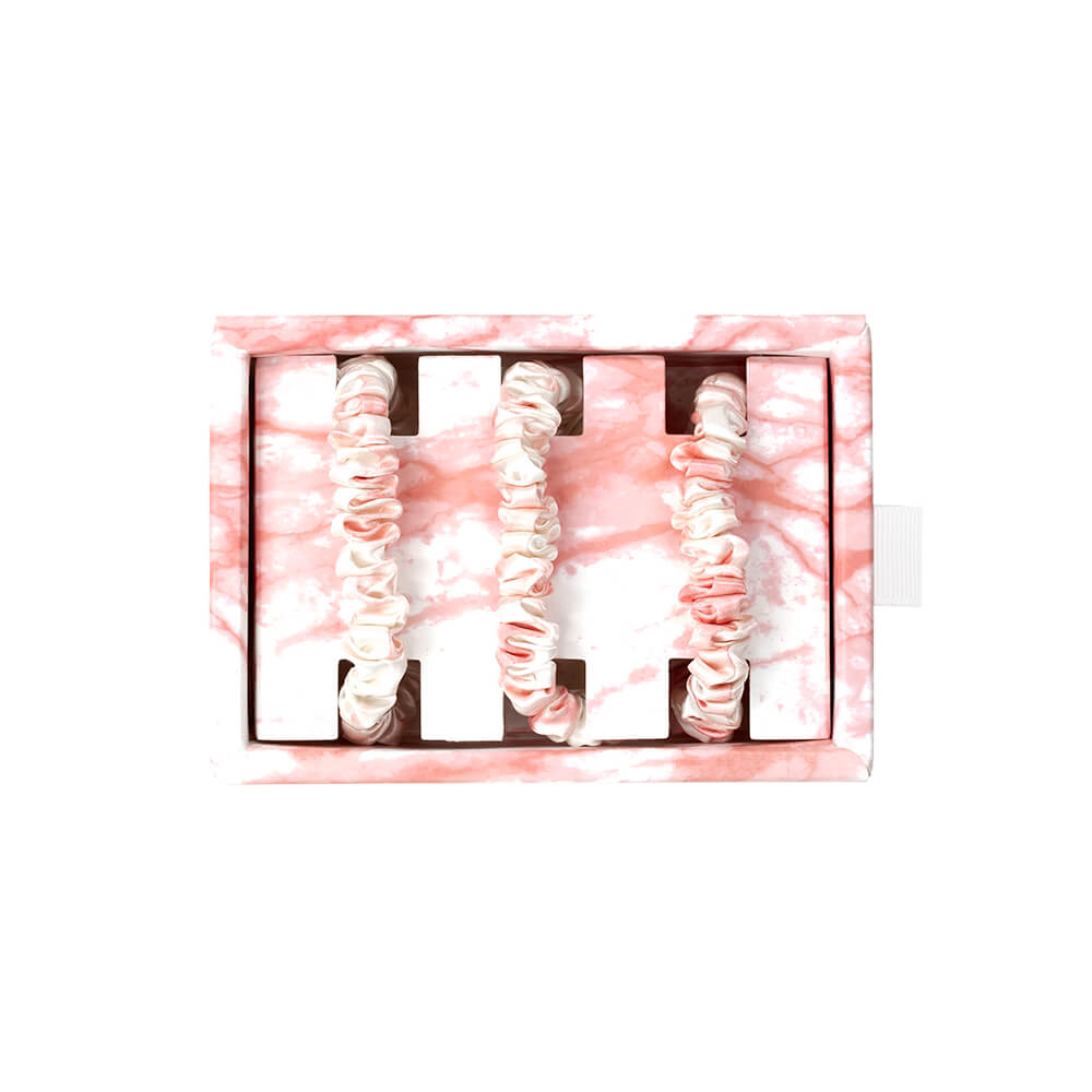 Rose White Marble Mulberry Silk Blissy Skinny Scrunchies – Blissy