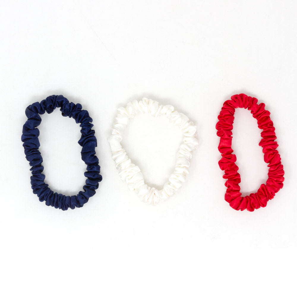 Red, White, Blue Mulberry Silk Blissy Skinny Scrunchies – Blissy