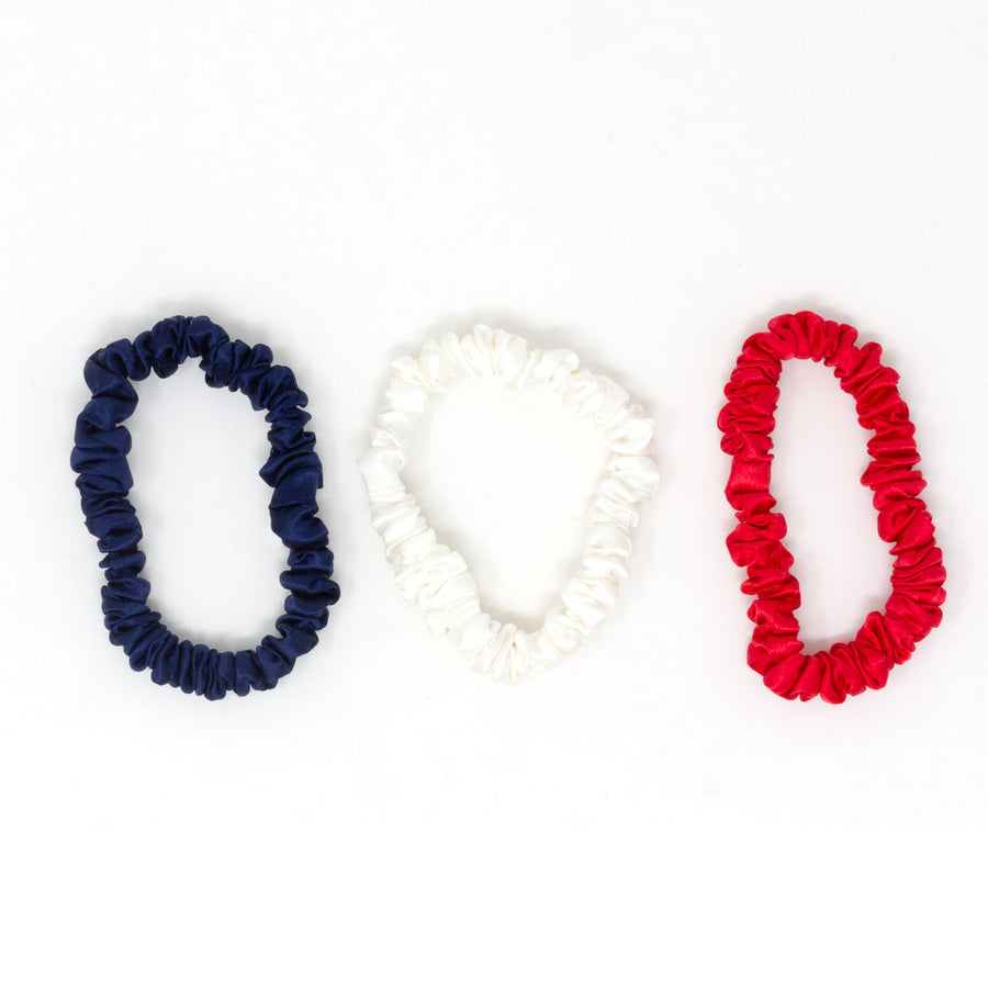 Red, White, Blue Mulberry Silk Blissy Skinny Scrunchies – Blissy