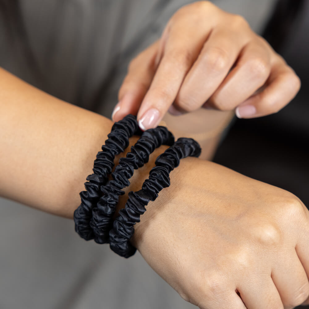 Blissy Mulberry Silk Blissy Silk Skinny Scrunchies (3-Pack) – 100% Mulberry Silk Hair Ties