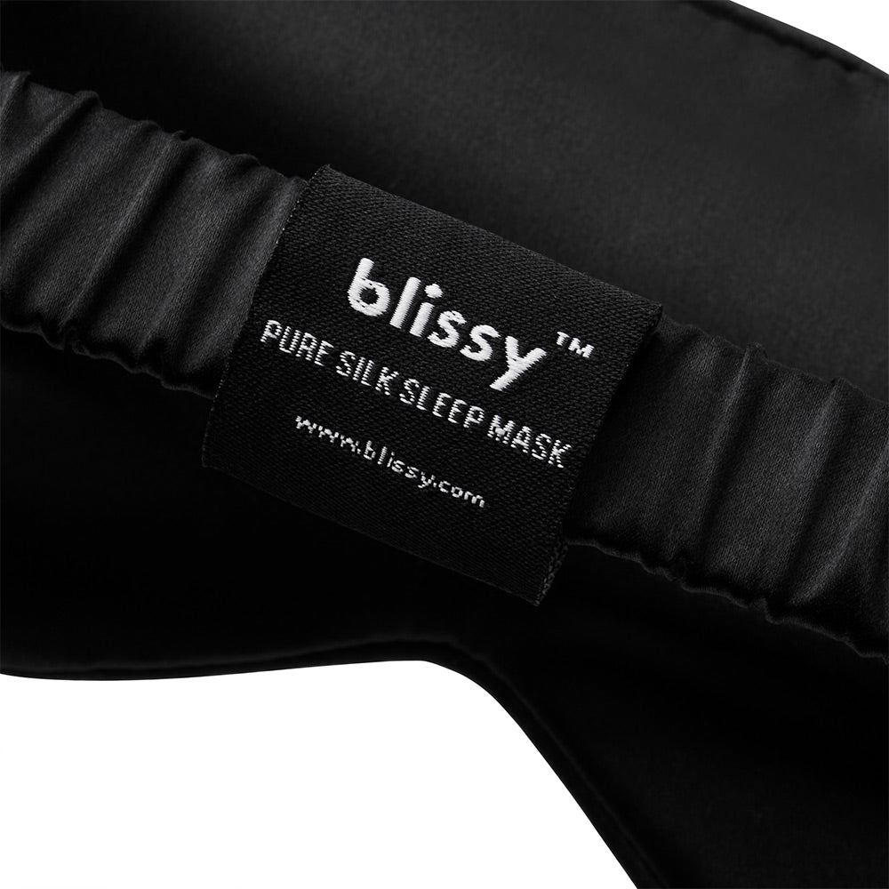 Black Sleep Mask Close-Up – Blissy 22 Momme Silk