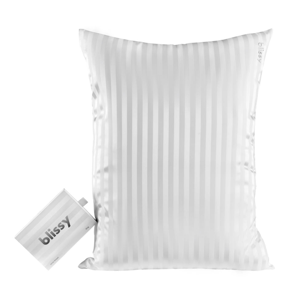 Blissy White Striped Silk Pillowcase Detail – Queen