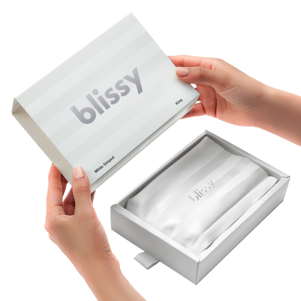 Queen White Striped Pillowcase – Blissy Premium Silk